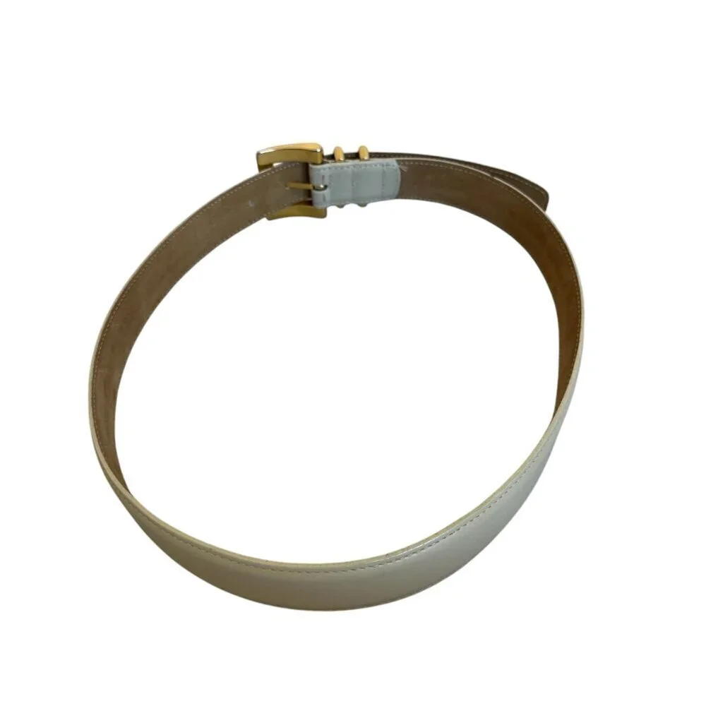 MCM Harken Leather Belt Classic Taupe Neutral Gold Embossed Buckle Size M/L